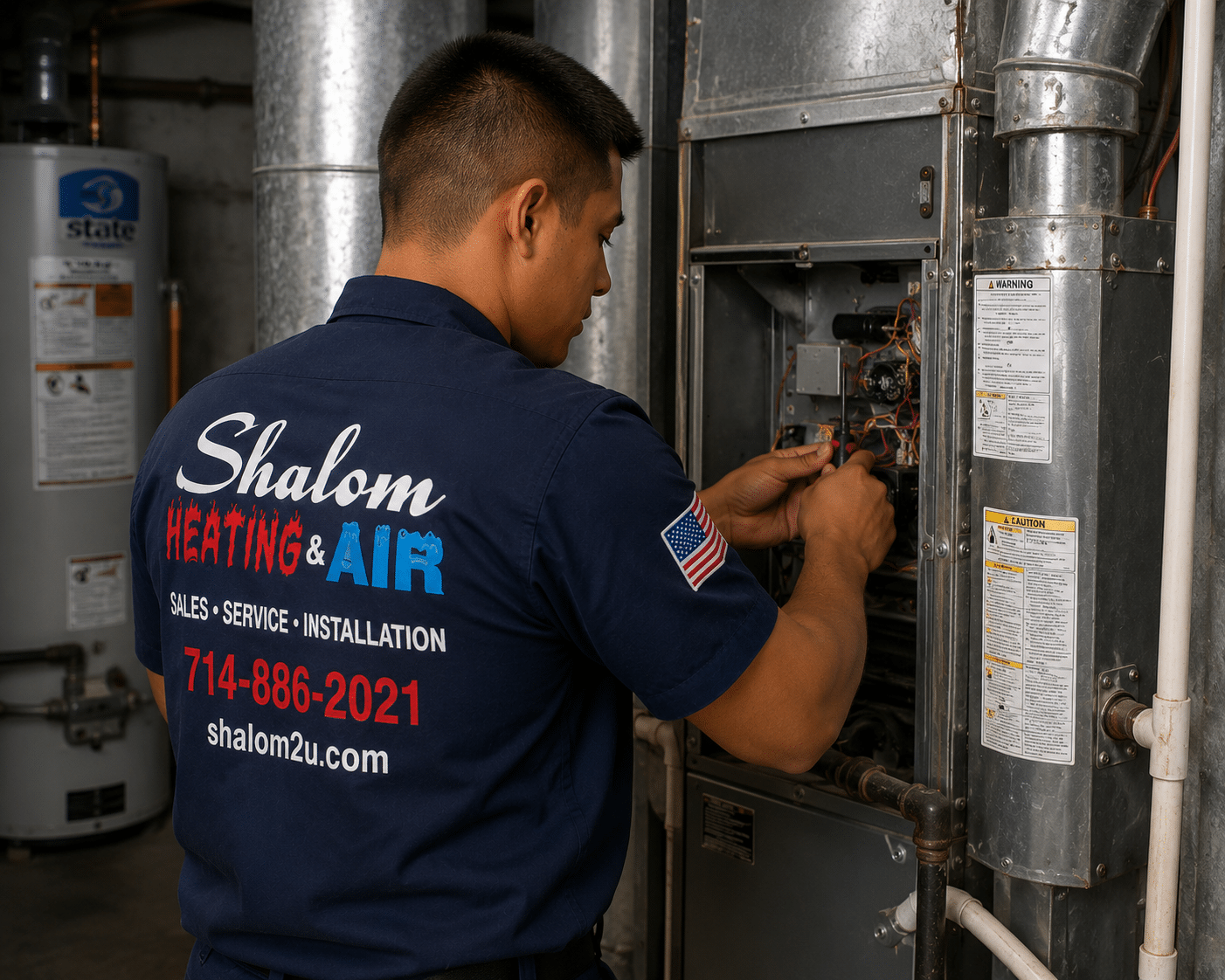 HVAC technician repairing residential furnace system