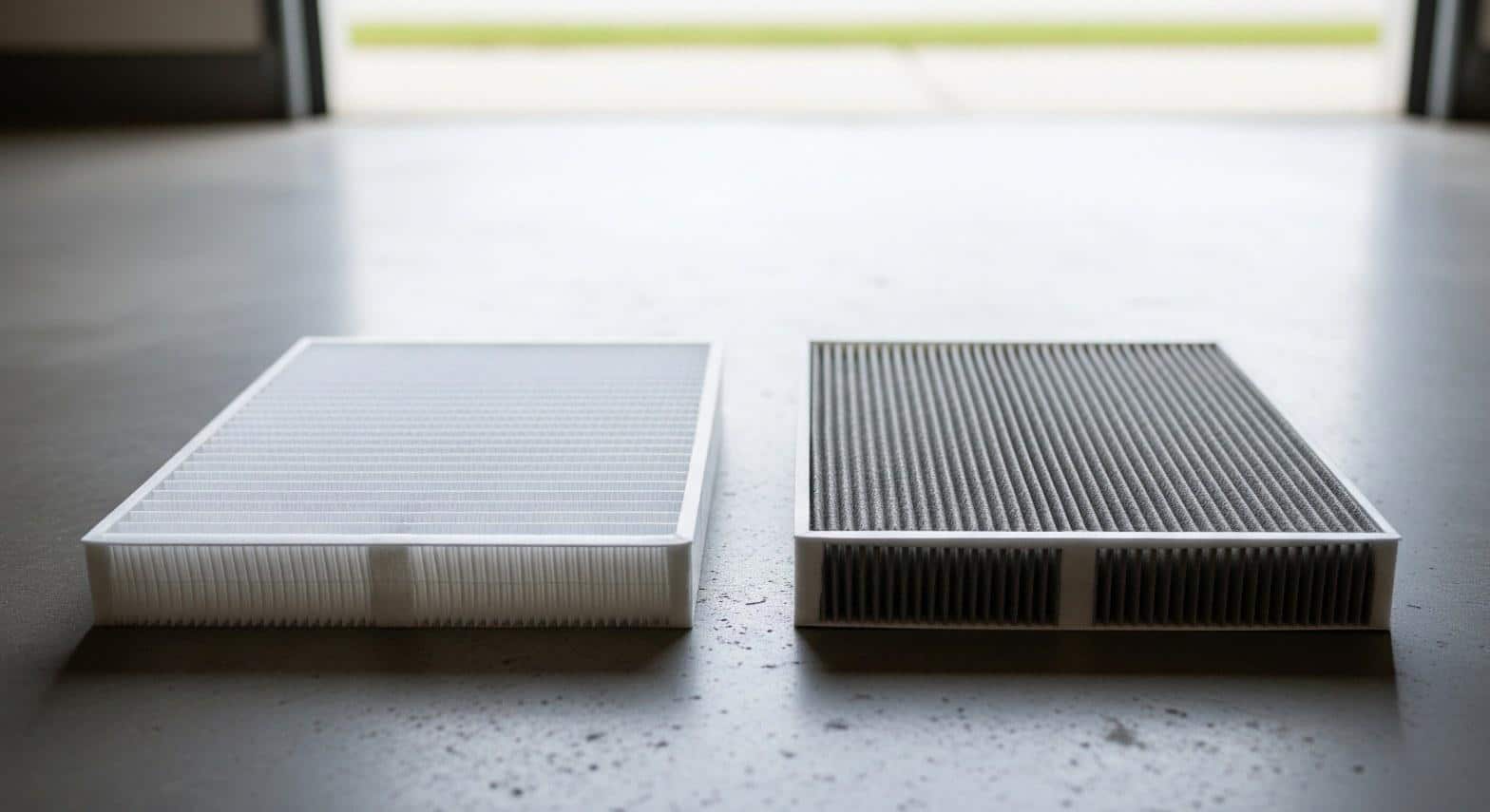 Clean and dirty AC air filters side by side showing why regular filter changes prevent AC repair in Norwalk