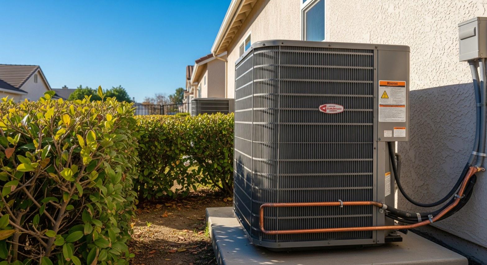 Residential AC condenser unit installed beside a Westminster, CA home exterior