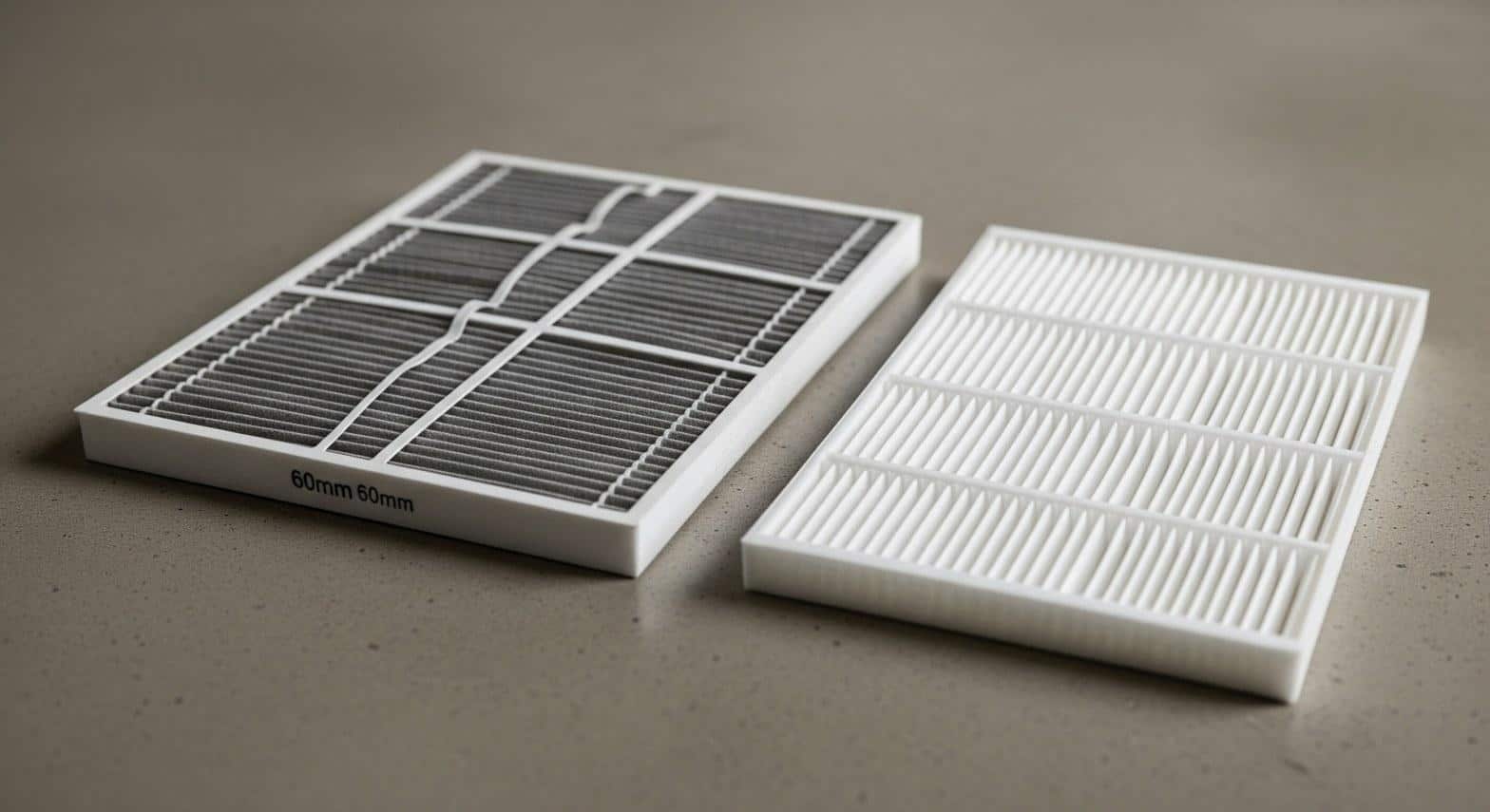 Clogged furnace air filter next to a clean replacement filter during a Los Angeles furnace repair check
