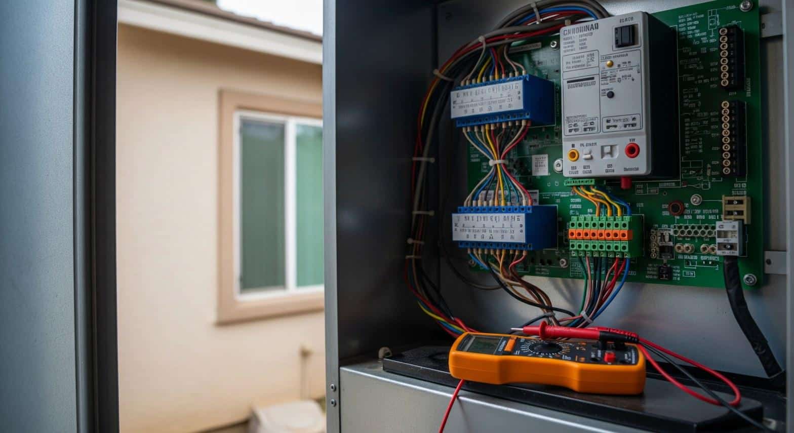 Furnace control board and multimeter during a diagnostic service call in Los Angeles CA
