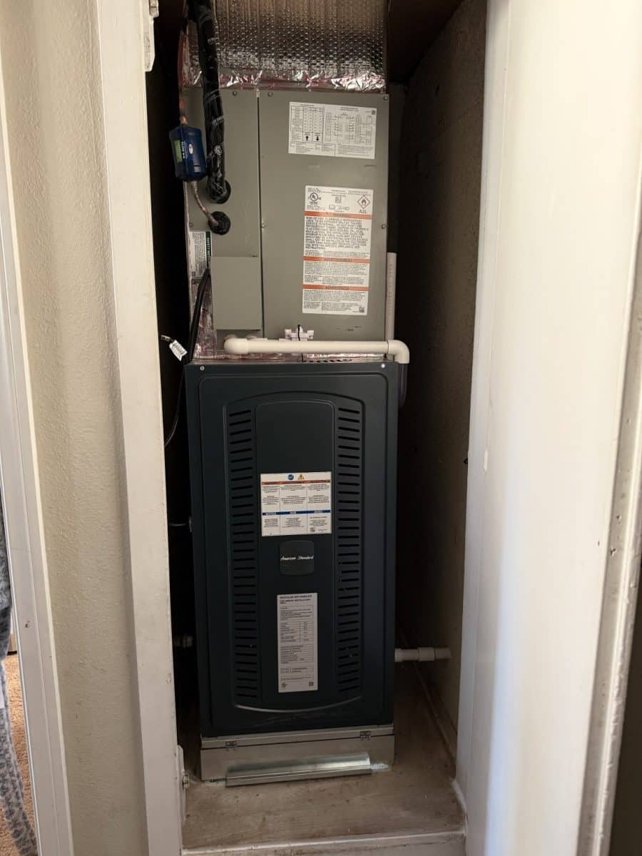 Indoor gas furnace and air handler installed by Shalom Heating & Air