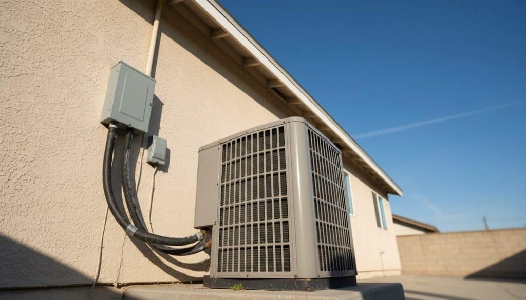 Residential AC condenser unit installed outside a Southern California home