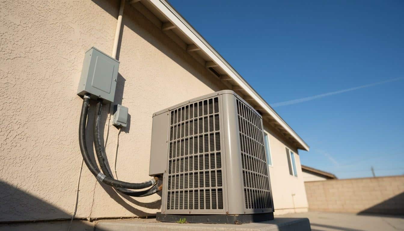 Residential AC condenser unit installed outside a Southern California home